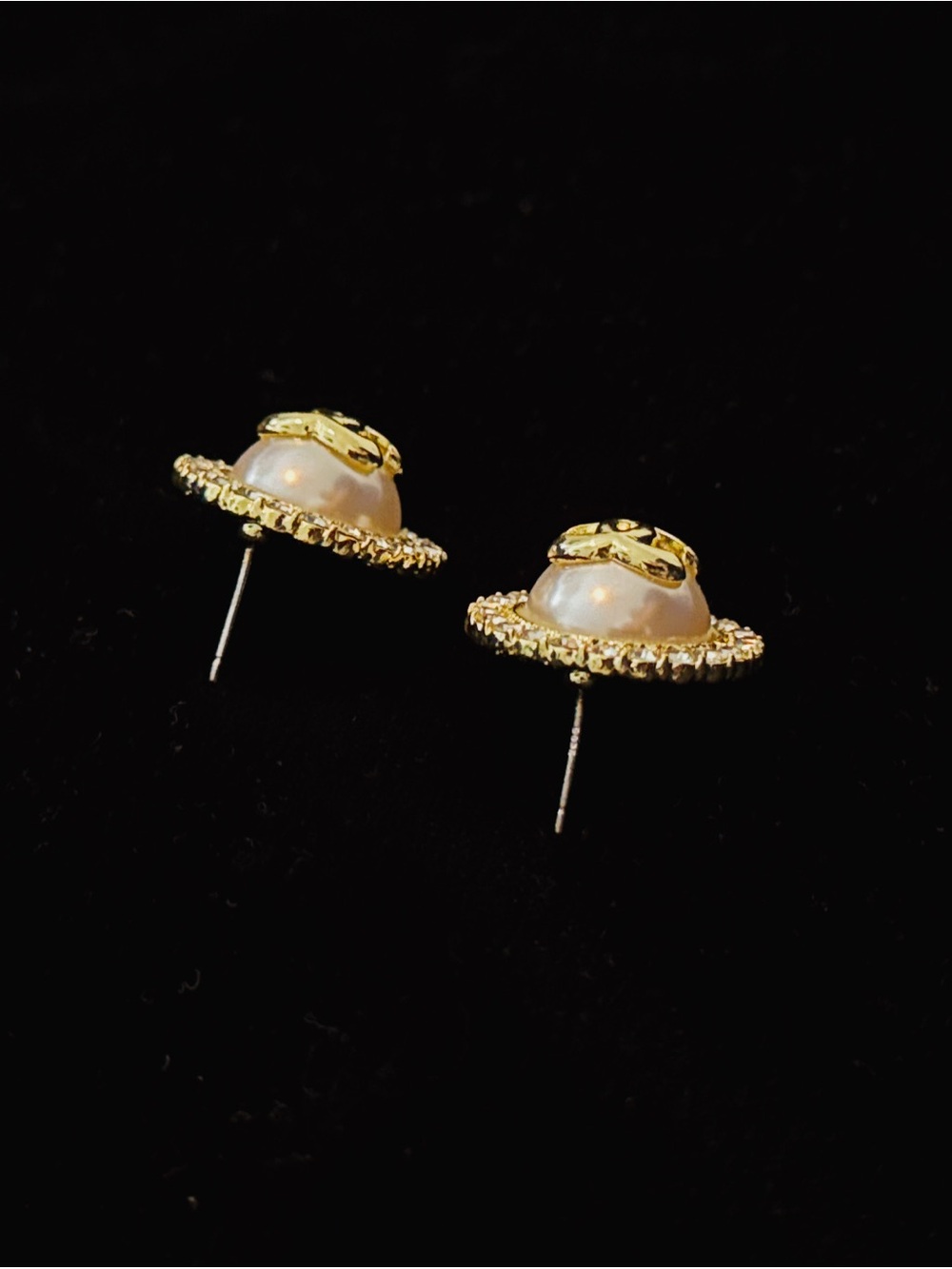 Gold Pearl Dome Stud Earrings - Women Jewelry